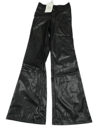 Nové - černé flare koženkové kalhoty H&M