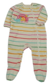 Smetanovo-barevný pruhovaný fleecový overal s duhou a dinosaurem St. Bernard