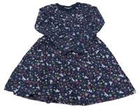 Tmavomodré květované šaty s koníky a srdíčkem z flitrů Kids