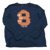 Tmavomodro-modré melírované triko s číslem YIGGA