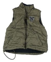 Khaki kostkovaná prošívaná šusťáková zateplená vesta s nášivkou 