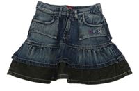 Tmavomodro/šedá riflovo/manšestrová sukně s logem a pejskem a volánky Chipie