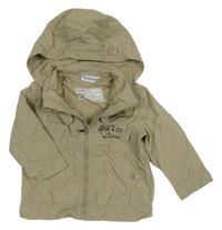 Béžová šusťáková jarní bunda s nápisy a odepínací kapucí impidimpi