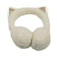 Smetanové chlupaté klapky na uši s oušky - kočička