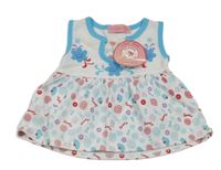 Nové - bílo-modrá šatová tunika s květy a bonbonky