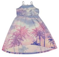 Fialovo-růžovo-bílé letní šaty s palmami H&M