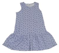 Modro-bílé pruhované šaty s kytičkami 