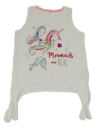 Bílý melírovaný top s mořskou pannou a koníkem GIRLS