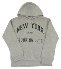 Šedá melírovaná mikina s nápisy a kapsou a kapucí PRIMARK