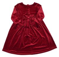 Tmavočervené sametové šaty s mašlí a volánky St. Bernard