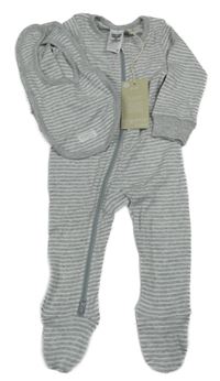 Nové - 2Set - Šedo-bílý pruhovaný melírovaný žebrovaný overal + bryndák Target