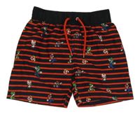 Černo-červené pruhované plážové kraťasy s Máriem a Luigim PRIMARK