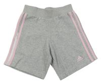 Šedo-růžové melírované teplákové kraťasy Adidas