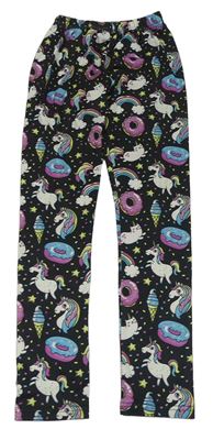 Černé legíny s jednorožci a donuty