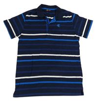 Tmavomodro-modro-bílé pruhované polo tričko
