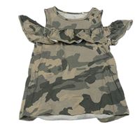 Army tričko s průstřihy a volánem Next