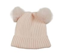Světlerůžová žebrovaná pletená čepice s bambulemi Primark