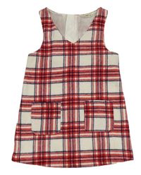 Smetanovo-červeno-tmavomodré kostkované vlněné šaty F&F