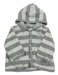 Šedo-bílá pruhovaná sametová propínací mikina s kapucí Topomini