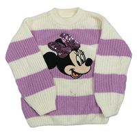 Smetanovo-levandulový pruhovaný svetr s Minnie s překlápěcími flitry C&A
