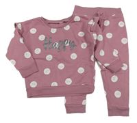 2set - Starorůžová puntíkatá mikina s nápisem a volánky + tepláky Dunnes