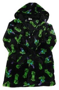 Černý chlupatý župan s Minecraft a kapucí Matalan