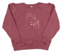 Vínová mikina s koněm z flitrů a volánky Yigga