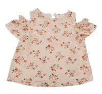 Růžová květovaná krajková halenka s průstřihy Primark