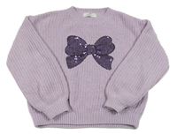 Lila svetr s mašlí z flitrů H&M