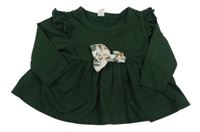 Tmavozelená tunika s mašlí a volánky Shein