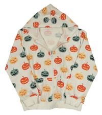 Smetanová propínací mikina s dýněmi a kapucí