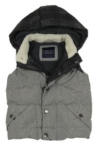 Šedo-černá melírovaná šusťáková zateplená vesta s kapucí Next