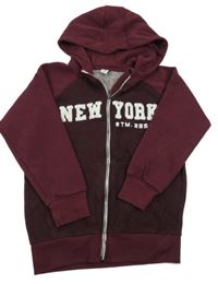 Vínovo-černá pruhovaná propínací mikina s nápisem a kapucí Yigga