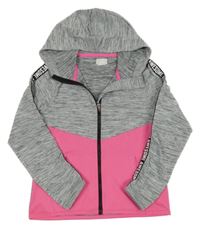 Šedo-neonově růžová sportovní propínací mikina s kapucí H&M