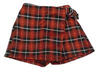Červeno-černo-bílé kostkované sukňové kraťasy
