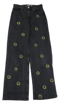 Černé široké rifle se smajlíky H&M