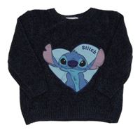 Tmavomodrý žinylkový svetr se Stitchem Disney