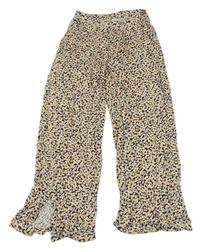 Hnědo-barevné květované volné lehké kalhoty H&M