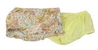 2x kalhotky pod šaty - žluté + barevné květované 