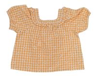 Bílo-oranžové kostkované lehké tričko s kvítky zn. Primark