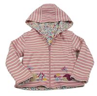 Růžovo-bílá pruhovaná oboustranná propínací mikina s výšivkami a kapucí Jojo Maman Bébé