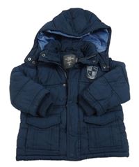 Tmavomodrá šusťáková zimní bunda s nášivkou a kapucí H&M
