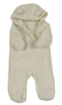 Bílá huňatá podšitá kombinéza s kapucí + rukavice zn. Primark