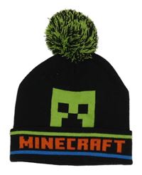 Černo-zelená pletená čepice s Minecraft a bambulí Primark