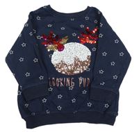 Tmavomodrá mikina s hvězdičkami a obrázkem z flitrů Next