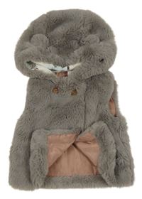 Šedá kožešinová podšitá vesta s kapucí 