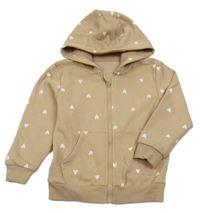 Hnědá propínací mikina se srdíčky a kapucí George