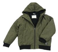 Khaki-černá melírovaná šusťáková zateplená bunda s kapucí 