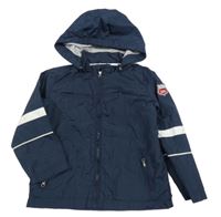 Tmavomodrá šusťáková jarní bunda s pruhy a kapucí Impidimpi