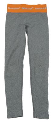 Šedé žebrované sportovní legíny s oranžovým pasem 